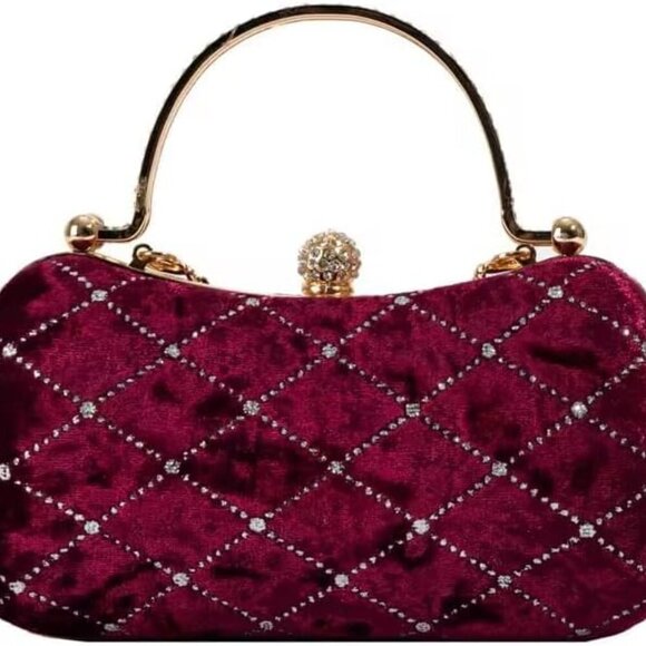 Velvet Evening Clutch Purse Women Solid Stylish Elegant Small Bag - Picture 2 of 6